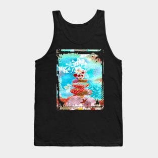 Japan Zen Buddhism Balancing Stones Rocks Cherry Blossom Collage Art 100 Tank Top